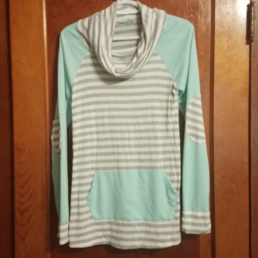 Teal and Grey Striped Sweatshirt